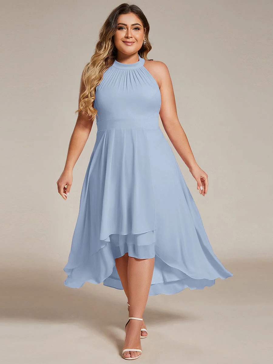 pretty POSIE|Plus Size Chiffon Sleeveless Halter Neck Midi Wedding Guest Dress - Image 57