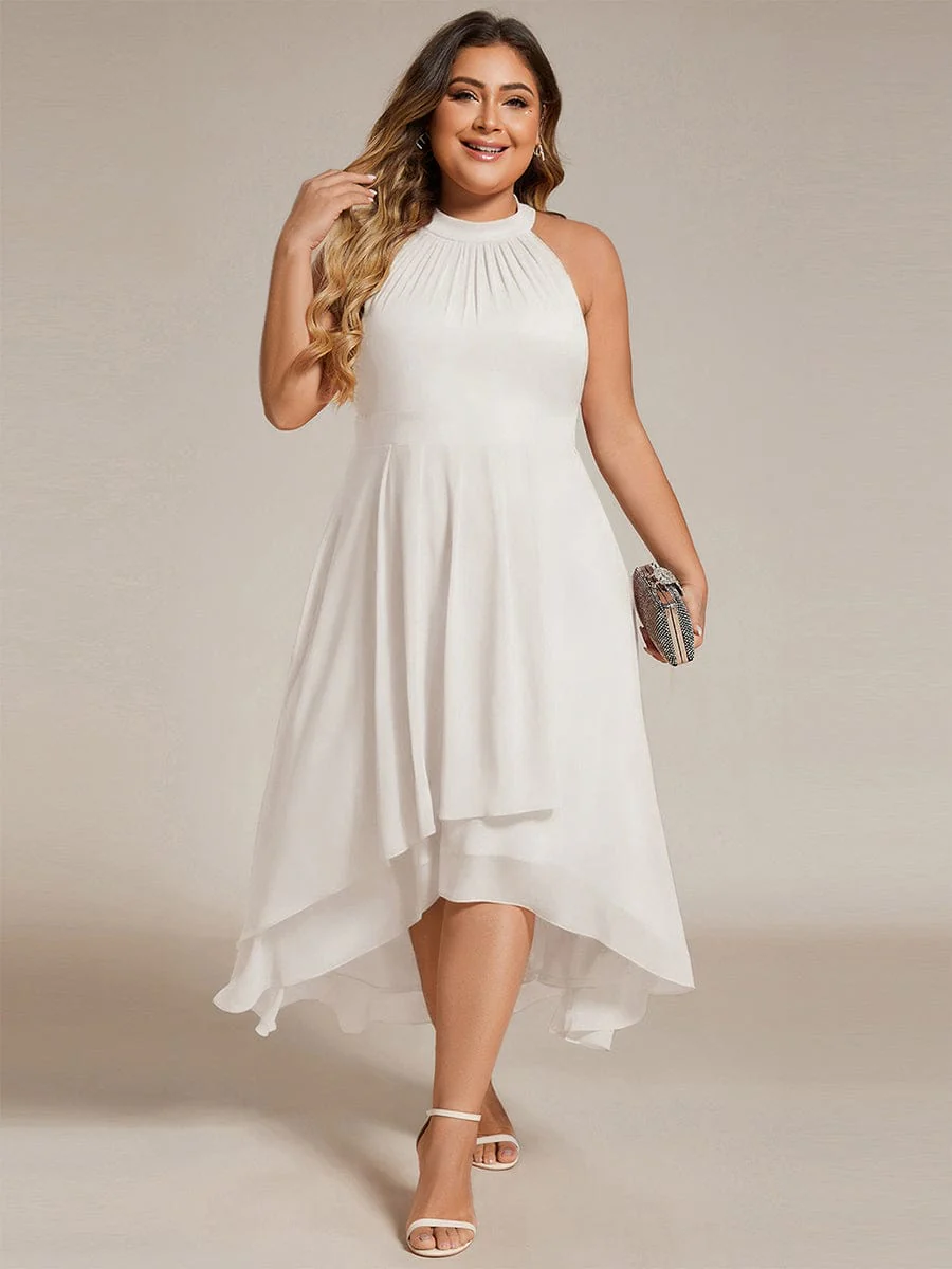 pretty POSIE|Plus Size Chiffon Sleeveless Halter Neck Midi Wedding Guest Dress - Image 59