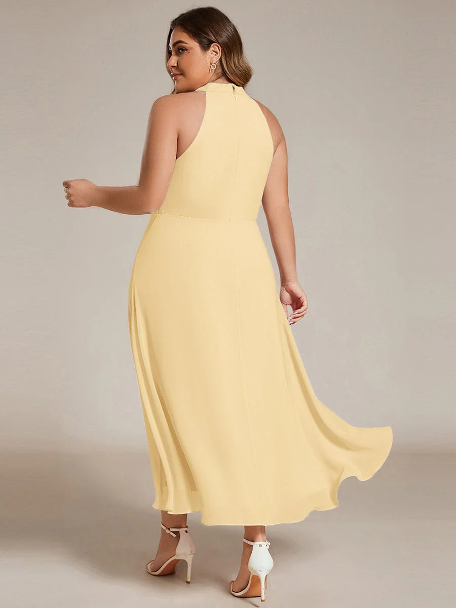 pretty POSIE|Plus Size Chiffon Sleeveless Halter Neck Midi Wedding Guest Dress - Image 62