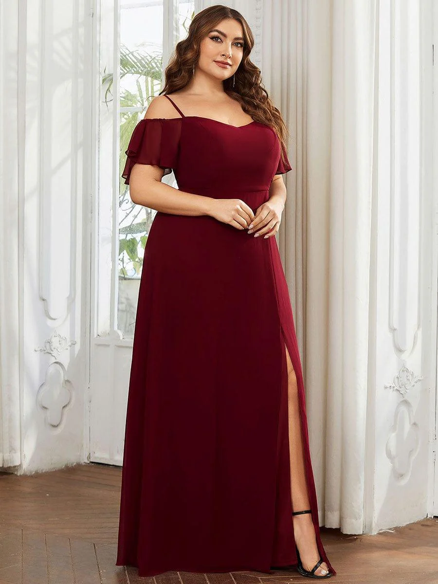 pretty REYA|Plus-Size Cold-Shoulder V-neck Bridesmaid Dress with Side Slit - Image 12