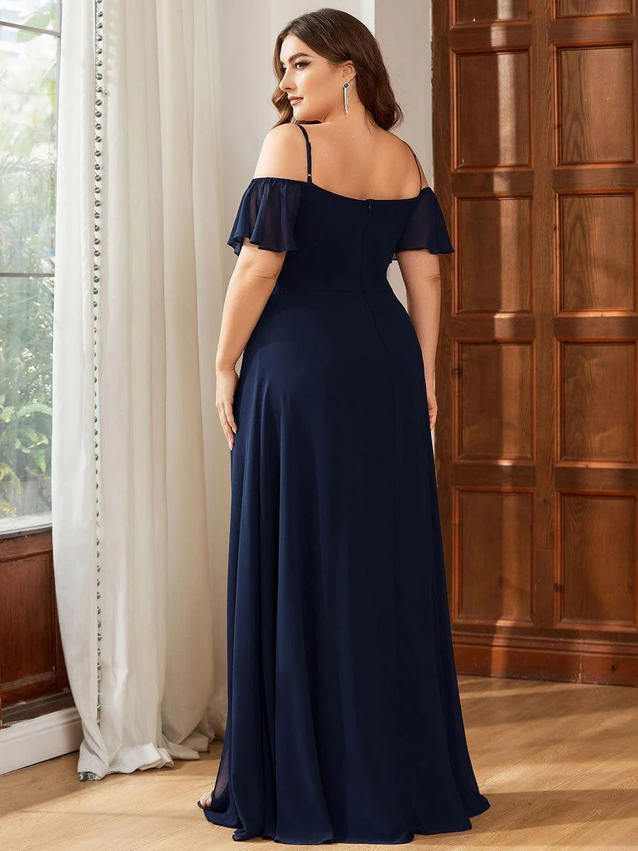 pretty REYA|Plus-Size Cold-Shoulder V-neck Bridesmaid Dress with Side Slit - Image 13