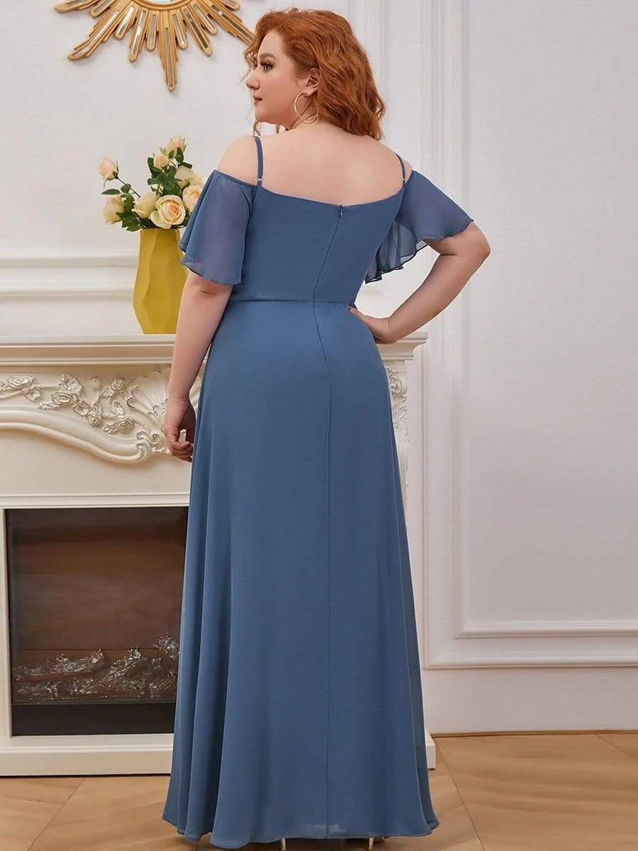 pretty REYA|Plus-Size Cold-Shoulder V-neck Bridesmaid Dress with Side Slit - Image 26
