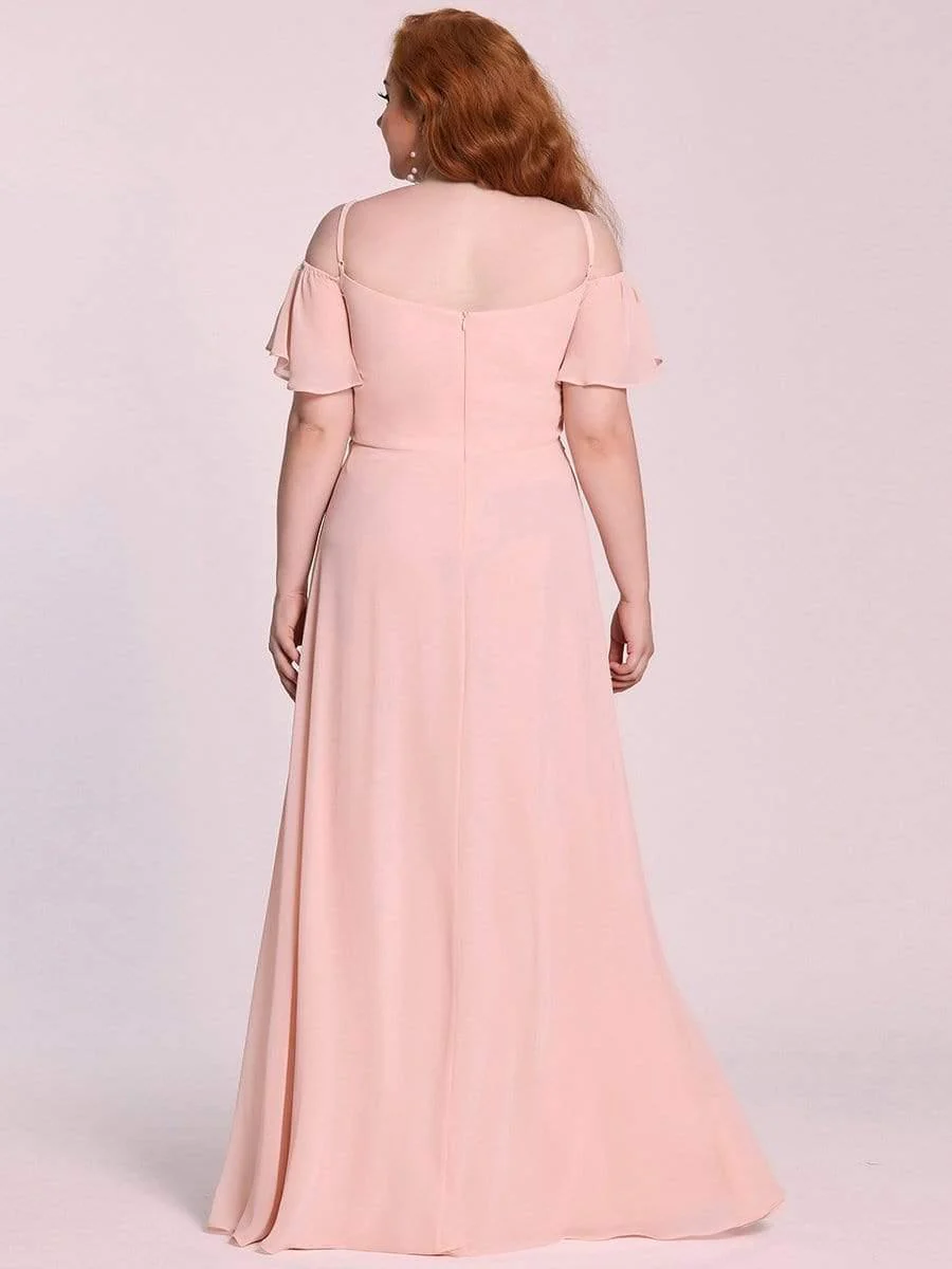 pretty REYA|Plus-Size Cold-Shoulder V-neck Bridesmaid Dress with Side Slit - Image 33