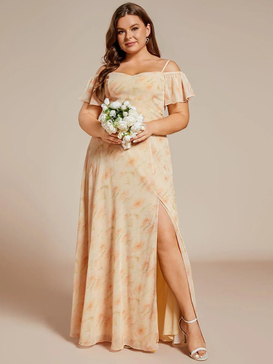 pretty REYA|Plus-Size Cold-Shoulder V-neck Bridesmaid Dress with Side Slit - Image 68
