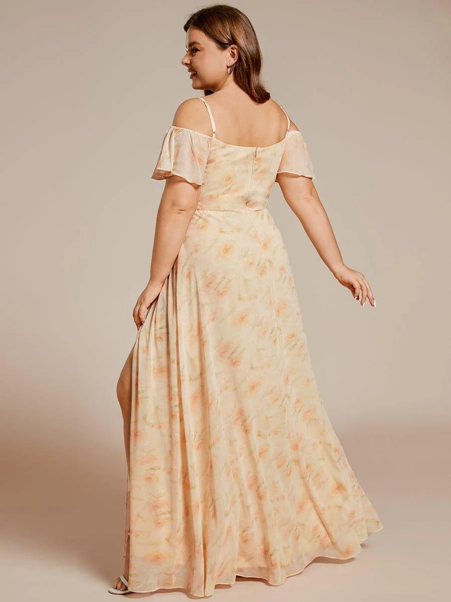 pretty REYA|Plus-Size Cold-Shoulder V-neck Bridesmaid Dress with Side Slit - Image 69