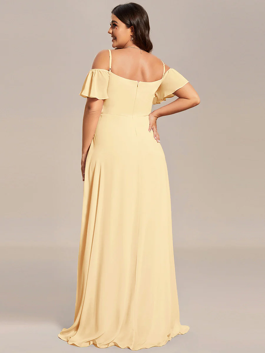 pretty REYA|Plus-Size Cold-Shoulder V-neck Bridesmaid Dress with Side Slit - Image 74