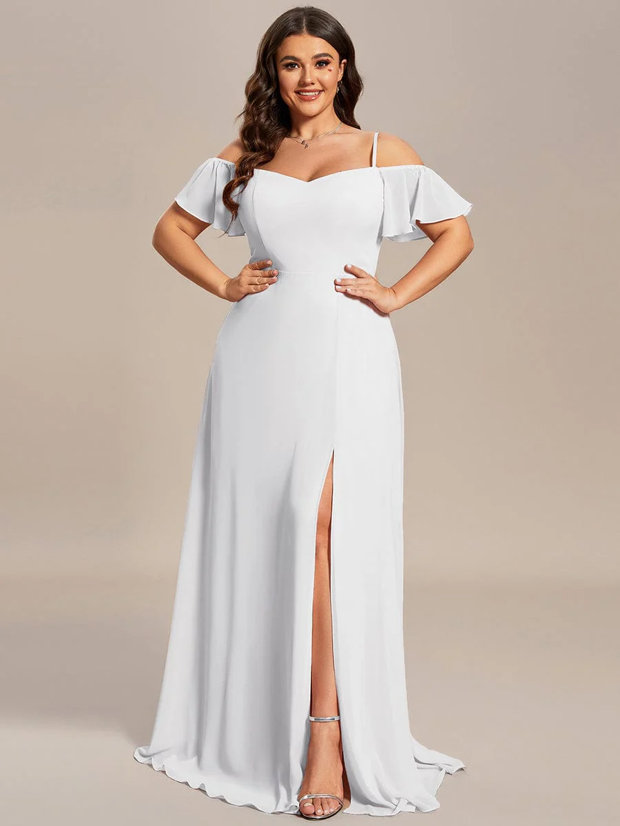 pretty REYA|Plus-Size Cold-Shoulder V-neck Bridesmaid Dress with Side Slit - Image 78