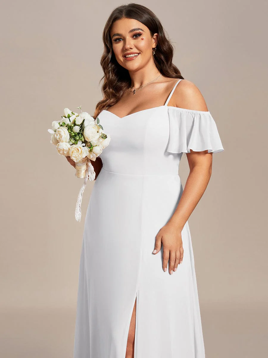 pretty REYA|Plus-Size Cold-Shoulder V-neck Bridesmaid Dress with Side Slit - Image 80