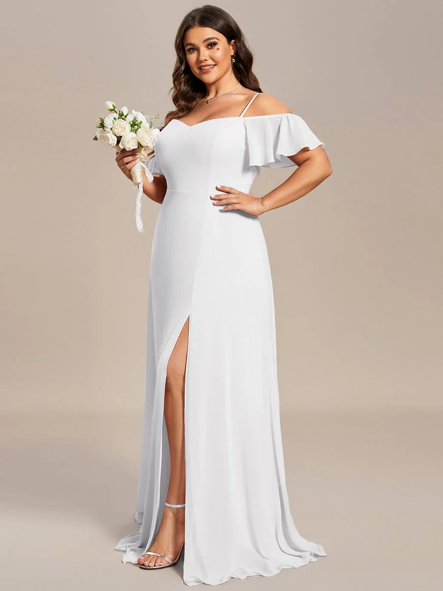 pretty REYA|Plus-Size Cold-Shoulder V-neck Bridesmaid Dress with Side Slit - Image 81
