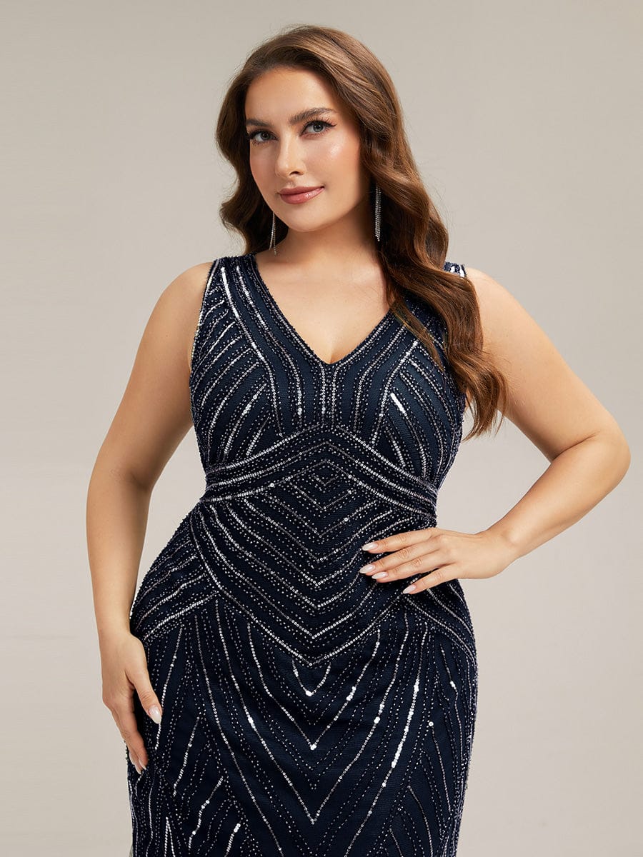 pretty GLAMOUR|Plus Size Deep V-Neck Sequin Sleeveless Dress - Image 24