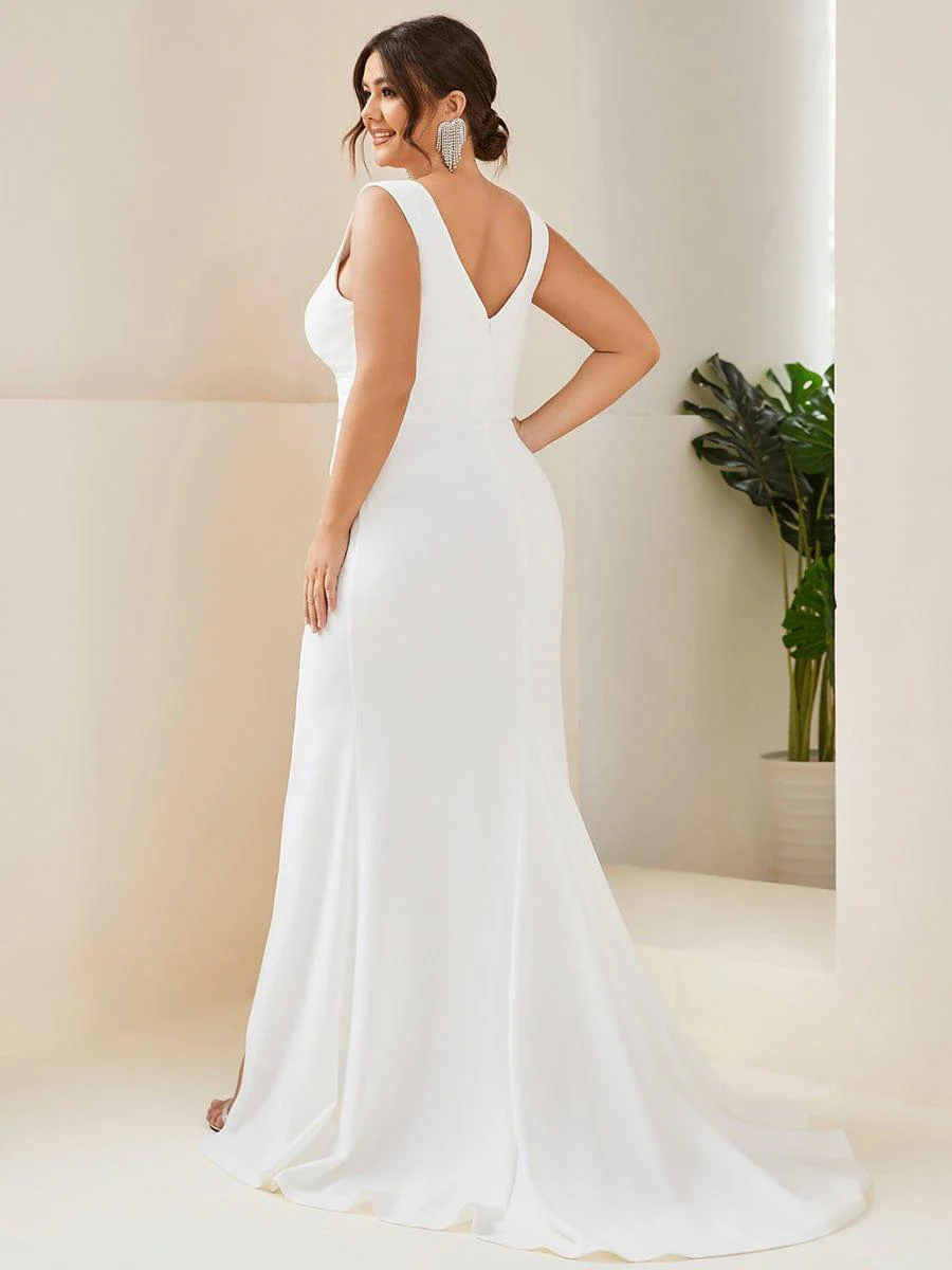 pretty ARDEN|Plus Size Deep V-Neck Sleeveless Wedding Dress - Image 7