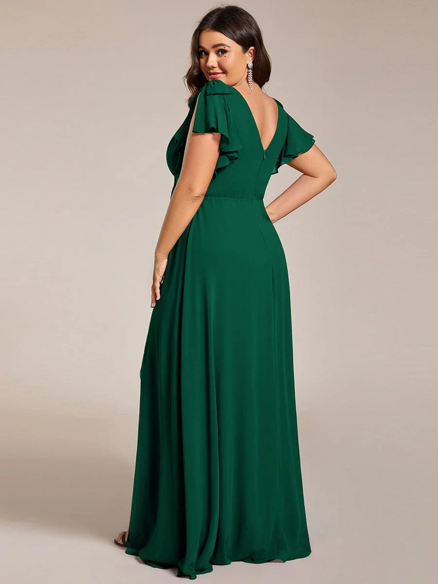 pretty ROSY|Plus Size Double V-Neck High Split Bridesmaid Dress with Ribbon Bow - Image 27
