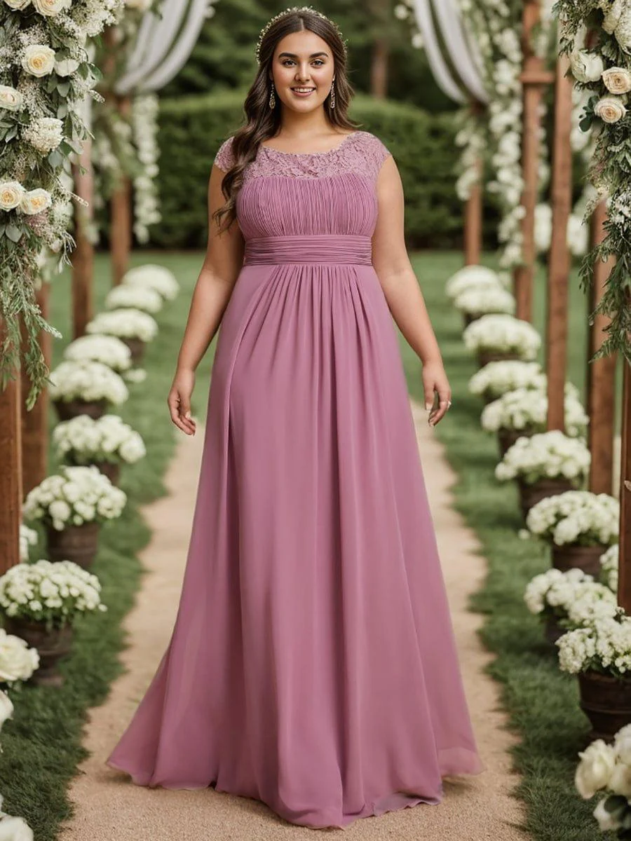 Plus Size Elegant Lace Chiffon Maxi Bridesmaid Dress - Image 8