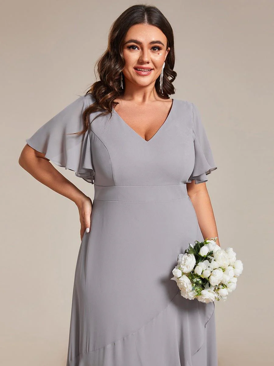 pretty OREE|Plus Size Elegant Lotus Sleeves Chiffon Bridesmaid Dress (Final Sale) - Image 67