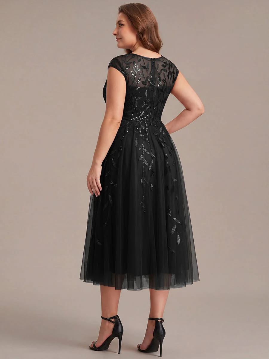 Plus Size Elegant Sequin Cap Sleeve Dress - Image 21