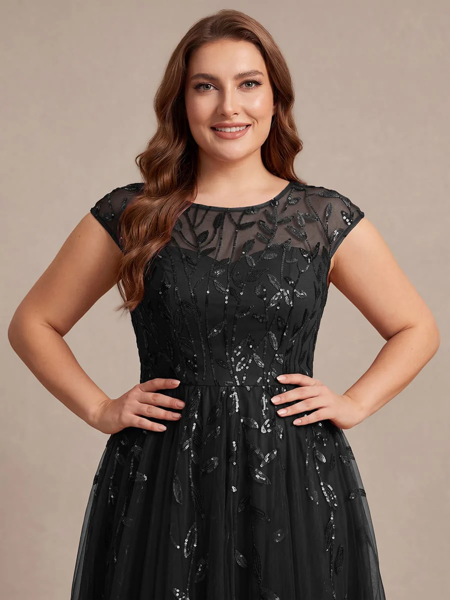 Plus Size Elegant Sequin Cap Sleeve Dress - Image 24