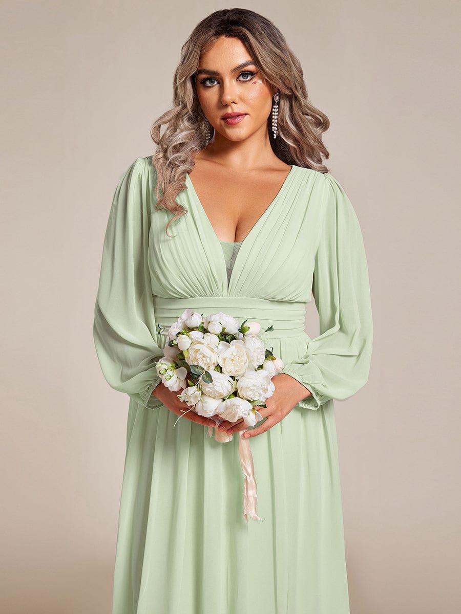 pretty GRIFFIN|Plus Size Enchanting Chiffon Lantern Sleeve Pleated High Waist Bridesmaid Dress (Final Sale) - Image 18