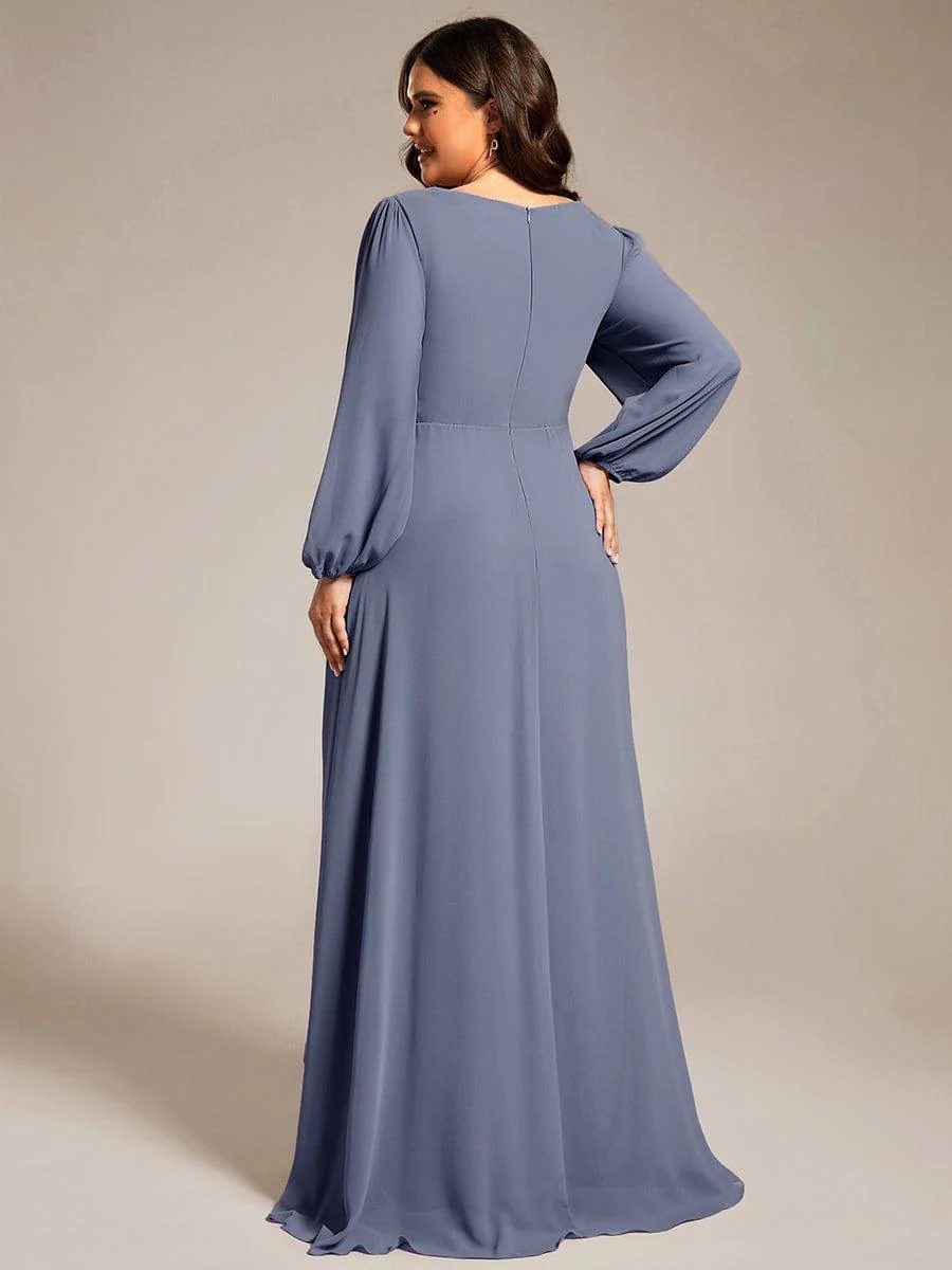 pretty GRIFFIN|Plus Size Enchanting Chiffon Lantern Sleeve Pleated High Waist Bridesmaid Dress (Final Sale) - Image 32
