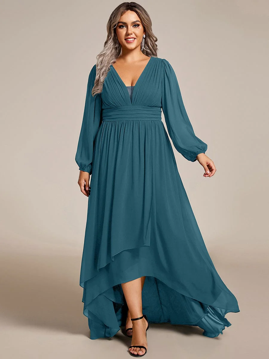 pretty GRIFFIN|Plus Size Enchanting Chiffon Lantern Sleeve Pleated High Waist Bridesmaid Dress (Final Sale) - Image 40