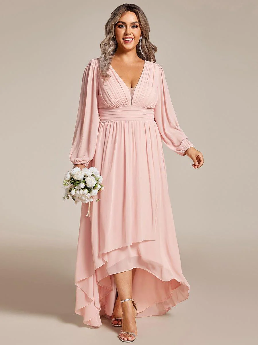 pretty GRIFFIN|Plus Size Enchanting Chiffon Lantern Sleeve Pleated High Waist Bridesmaid Dress (Final Sale) - Image 6