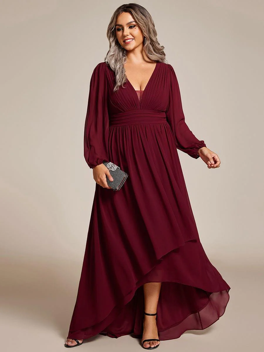 pretty GRIFFIN|Plus Size Enchanting Chiffon Lantern Sleeve Pleated High Waist Bridesmaid Dress (Final Sale) - Image 8