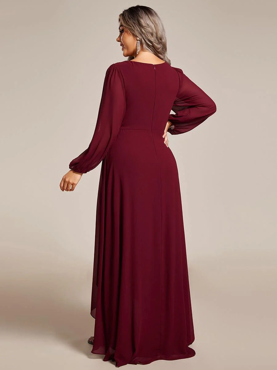 pretty GRIFFIN|Plus Size Enchanting Chiffon Lantern Sleeve Pleated High Waist Bridesmaid Dress (Final Sale) - Image 9