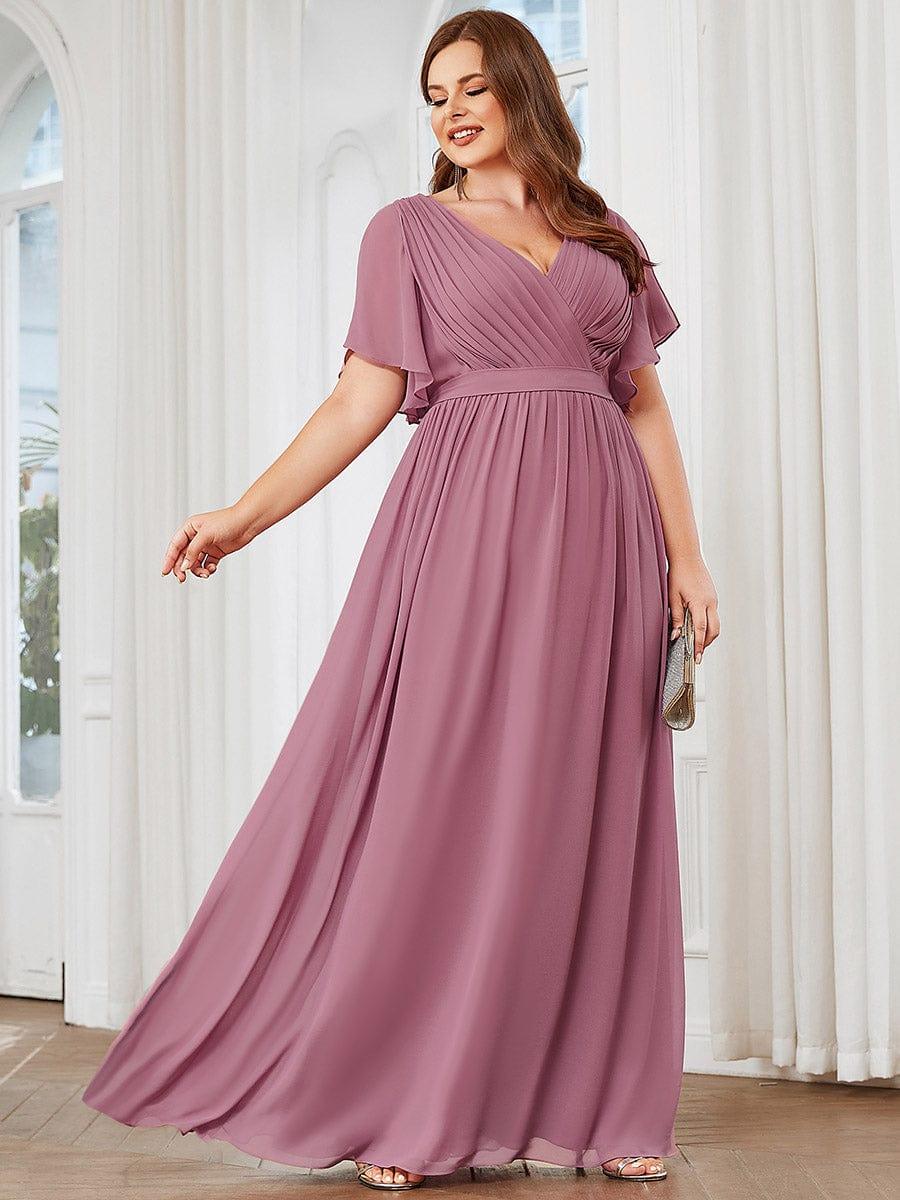 pretty LEORA|Plus Size V-Neck Floor-Length Chiffon Evening Dress - Image 21