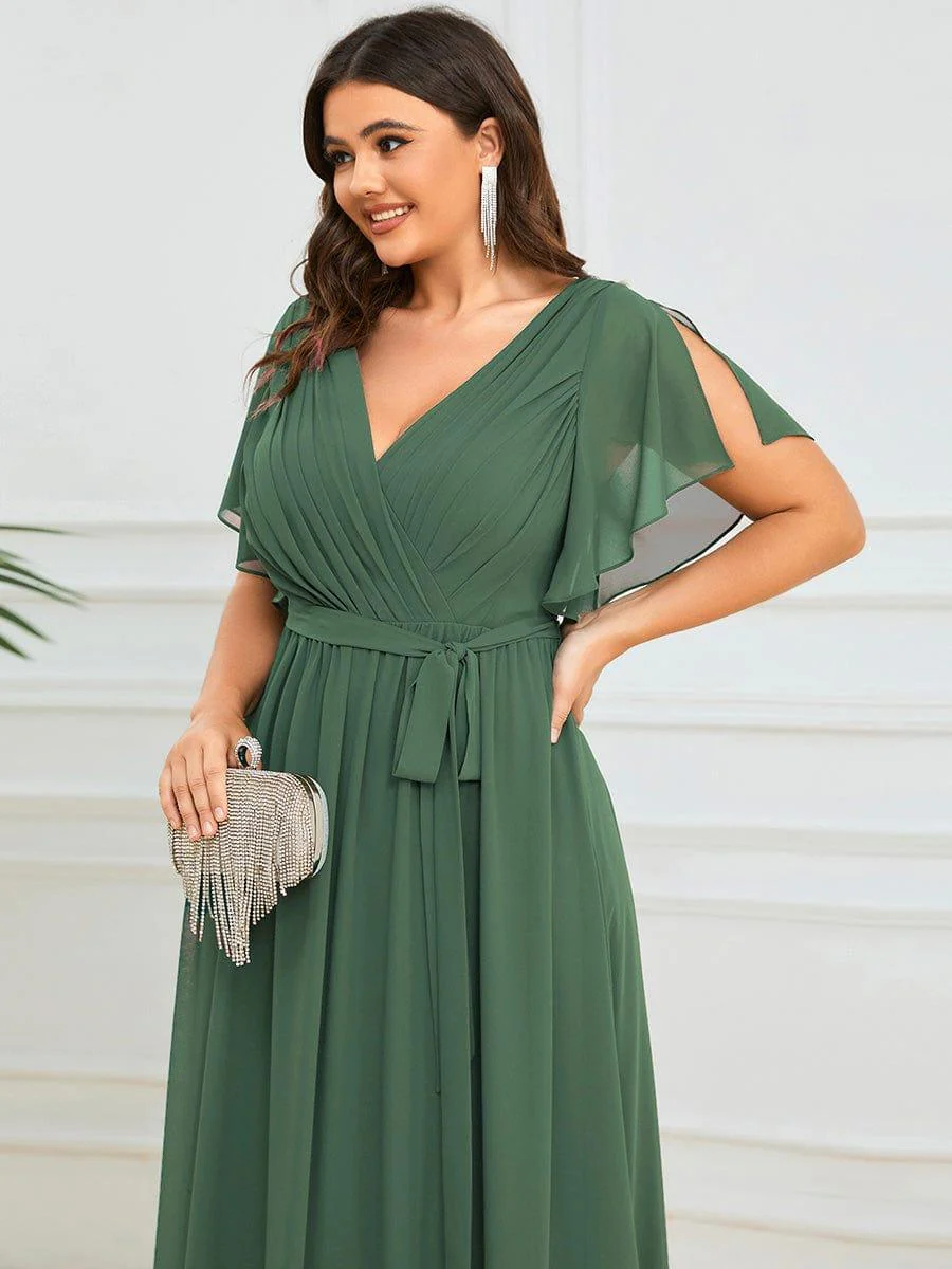 pretty LEORA|Plus Size V-Neck Floor-Length Chiffon Evening Dress - Image 58