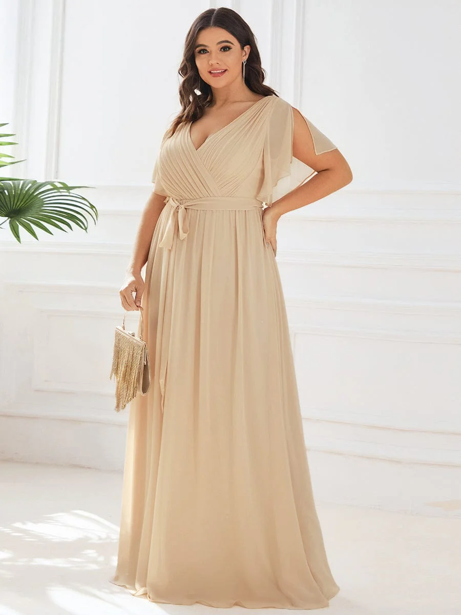pretty LEORA|Plus Size V-Neck Floor-Length Chiffon Evening Dress - Image 65