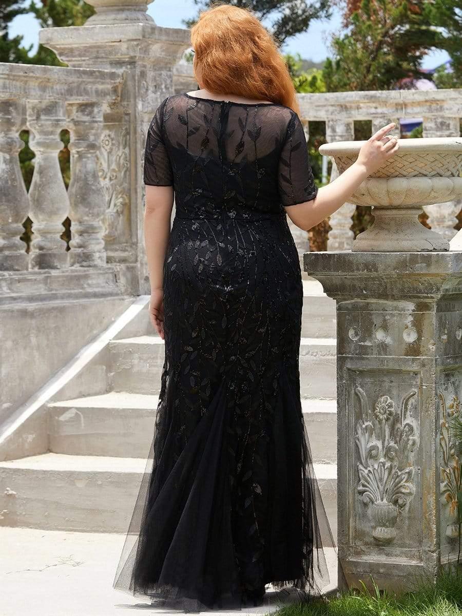 pretty JADEN|Plus Size Sequin Leaf Long Mermaid Tulle Prom Dress - Image 13