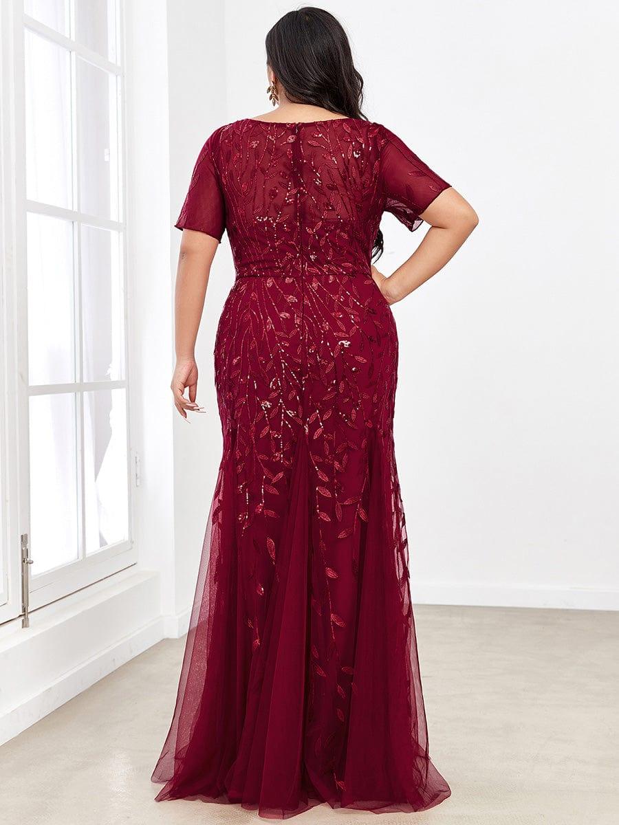 pretty JADEN|Plus Size Sequin Leaf Long Mermaid Tulle Prom Dress - Image 18