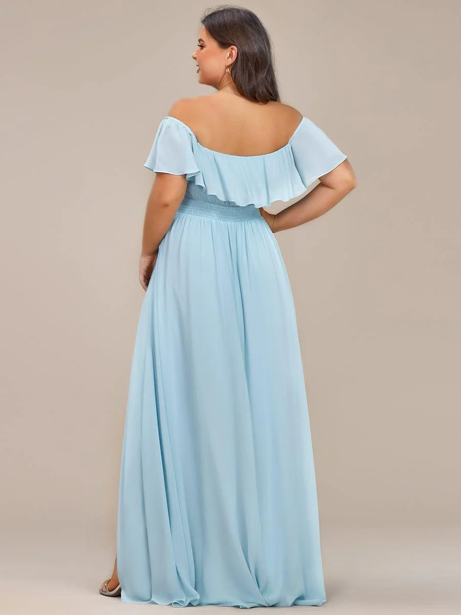 Plus Size Flowy Chiffon High-Low Off The Shoulder Bridesmaid Dress(Final Sale) - Image 12