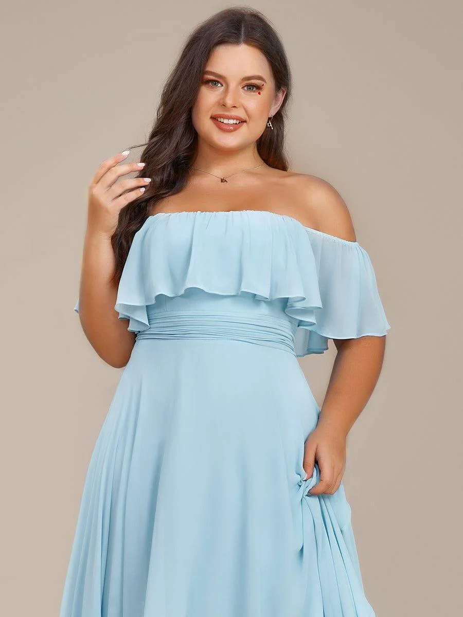 Plus Size Flowy Chiffon High-Low Off The Shoulder Bridesmaid Dress(Final Sale) - Image 13
