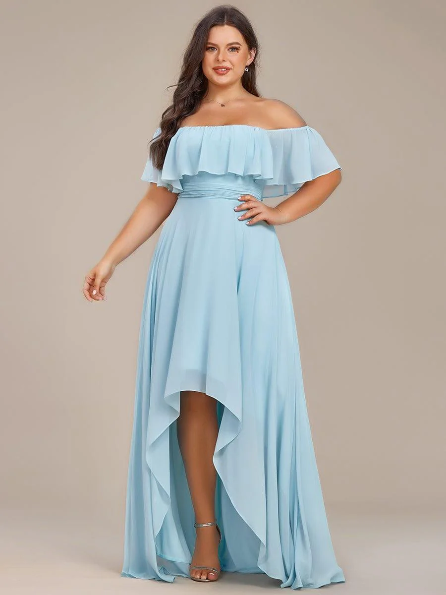 Plus Size Flowy Chiffon High-Low Off The Shoulder Bridesmaid Dress(Final Sale) - Image 14