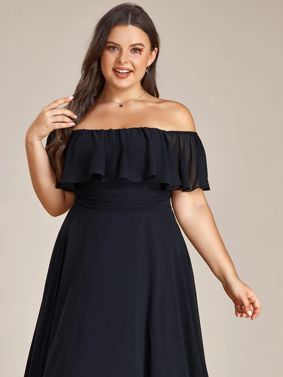 Plus Size Flowy Chiffon High-Low Off The Shoulder Bridesmaid Dress(Final Sale) - Image 8