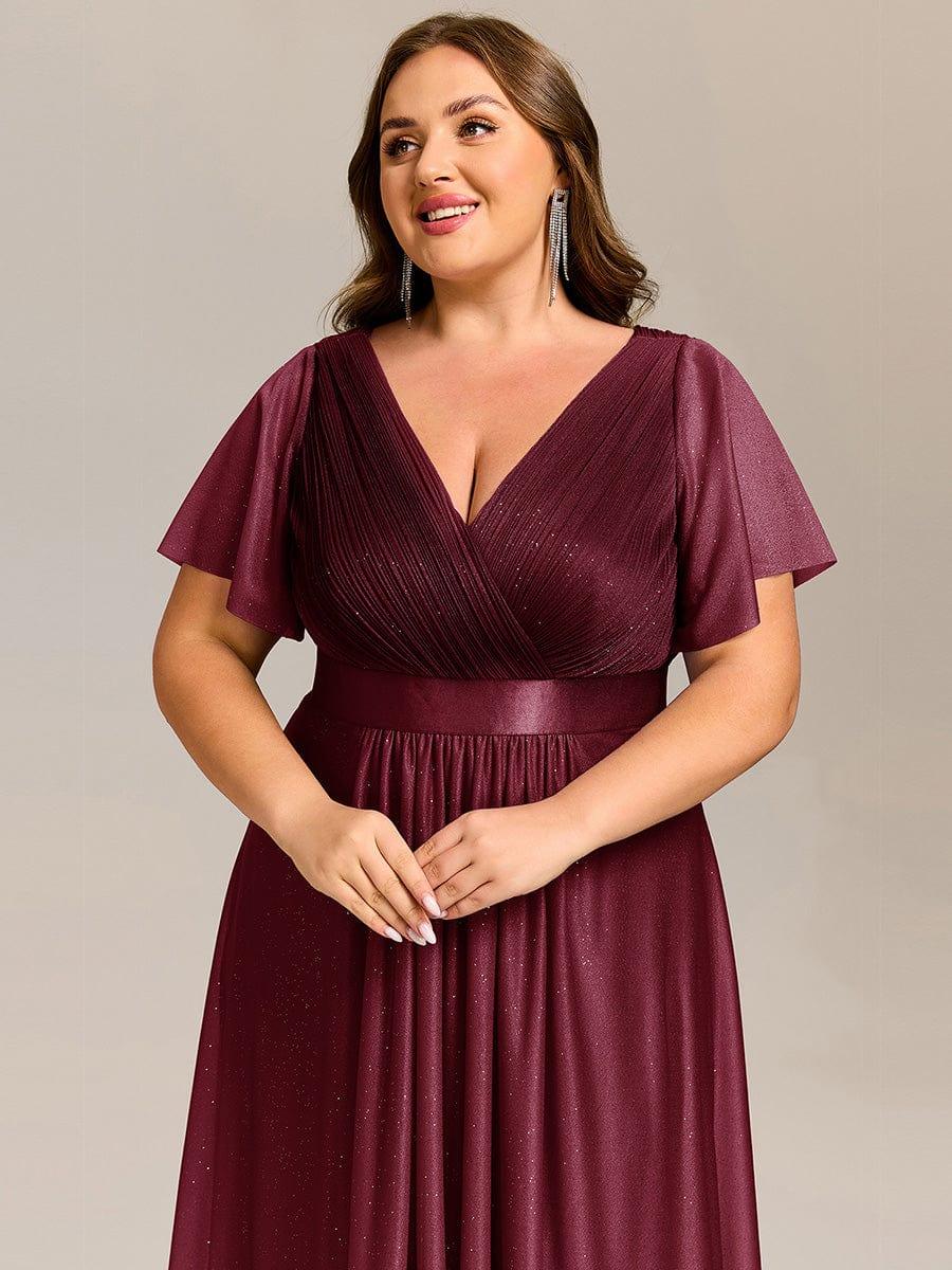 pretty SOL|Plus Size Glitter Ruffles Sleeve Asymmetrical Hem Midi Wedding Guest Dress - Image 8