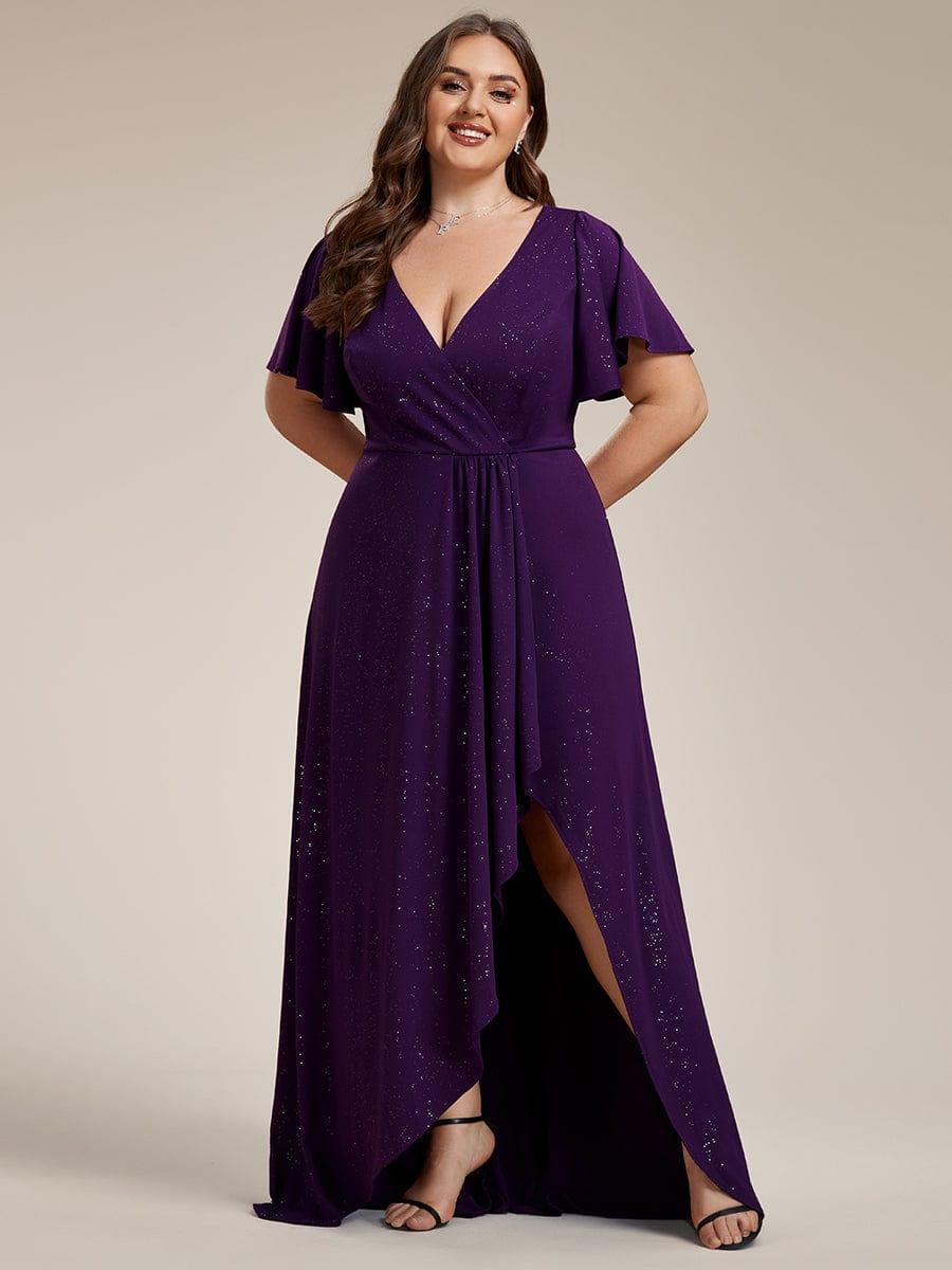 pretty MELODÉ|Plus Size Glittering High-Low Evening Dress with Flutter Sleeves - Image 24
