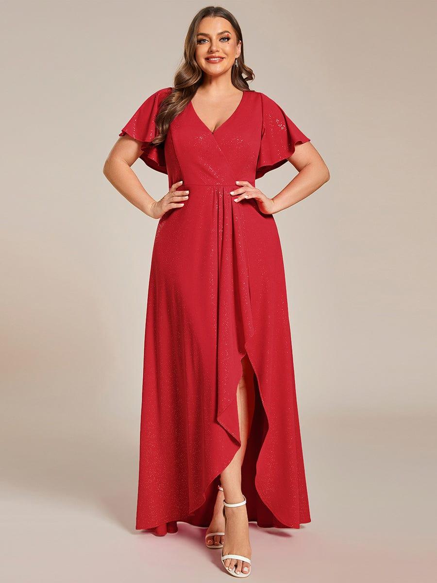 pretty MELODÉ|Plus Size Glittering High-Low Evening Dress with Flutter Sleeves - Image 49