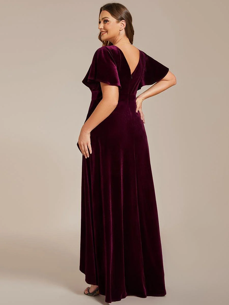 pretty SYLVA|Plus Size High-Low A-Line Velvet Evening Dress - Image 7