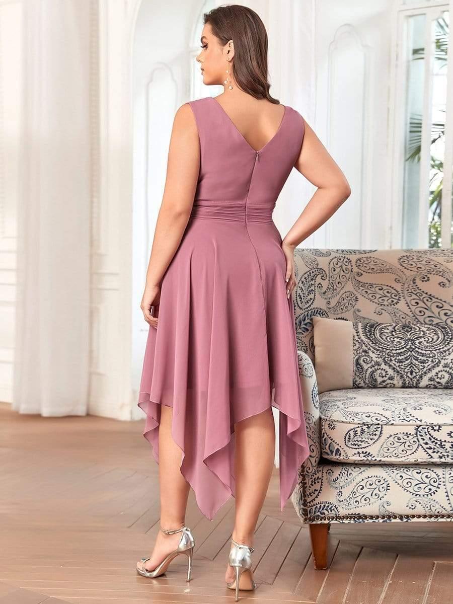 Plus Size Knee Length Asymmetrical Hem Chiffon Bridesmaid Dress - Image 3