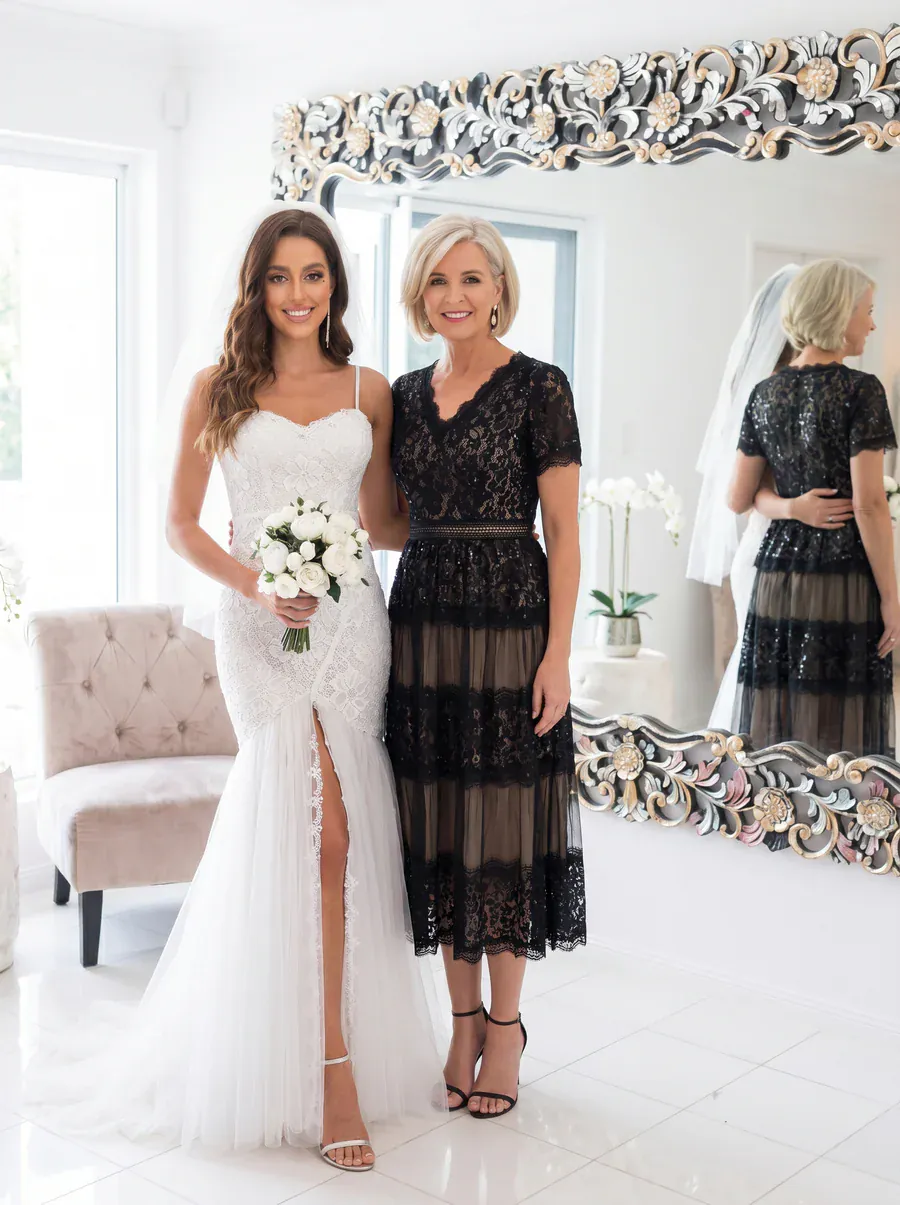 Plus Size High Stretch Lace Spliced A-Line Ruffle Sleeve Patchwork Wedding Guest Dress - Image 5