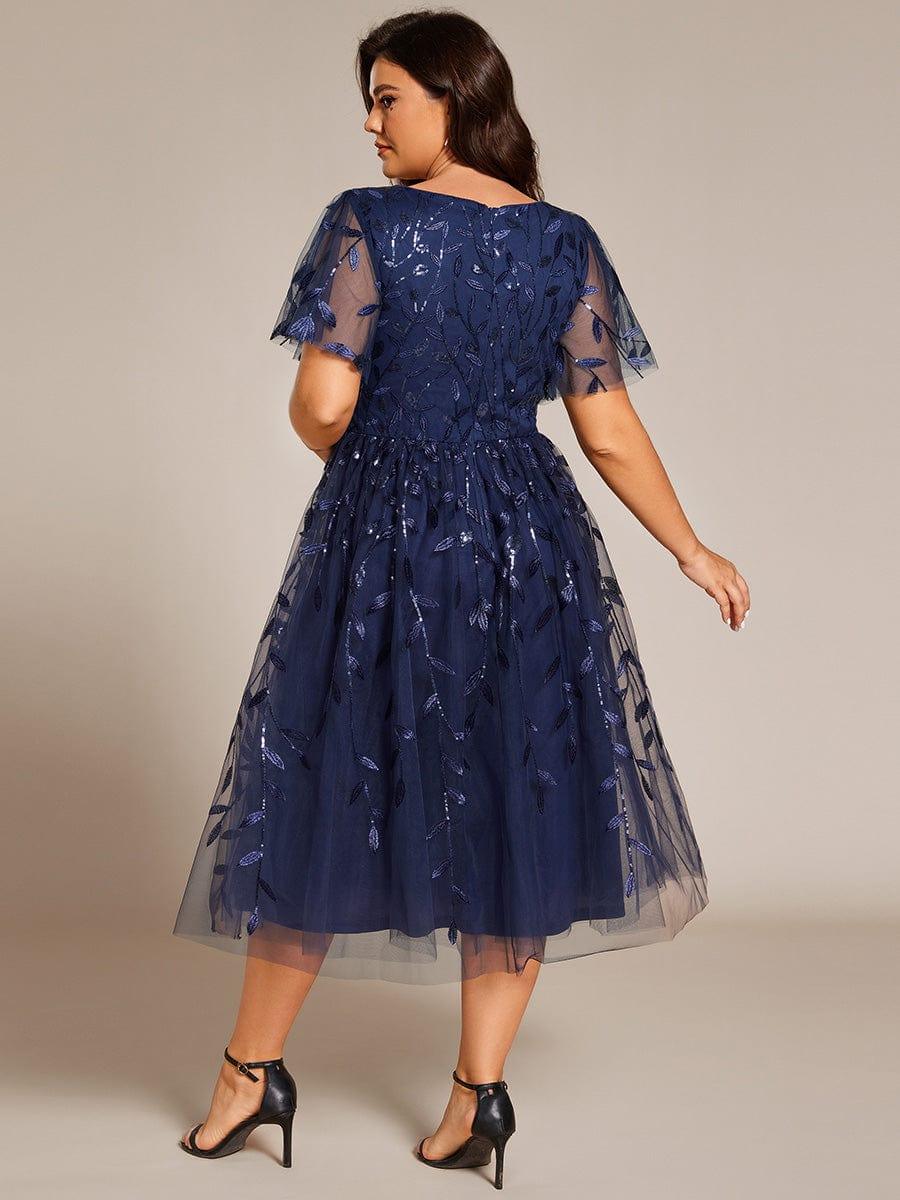 pretty SIMONE|Plus Size Leaf Sequin Tulle Midi Wedding Guest Dress - Image 18