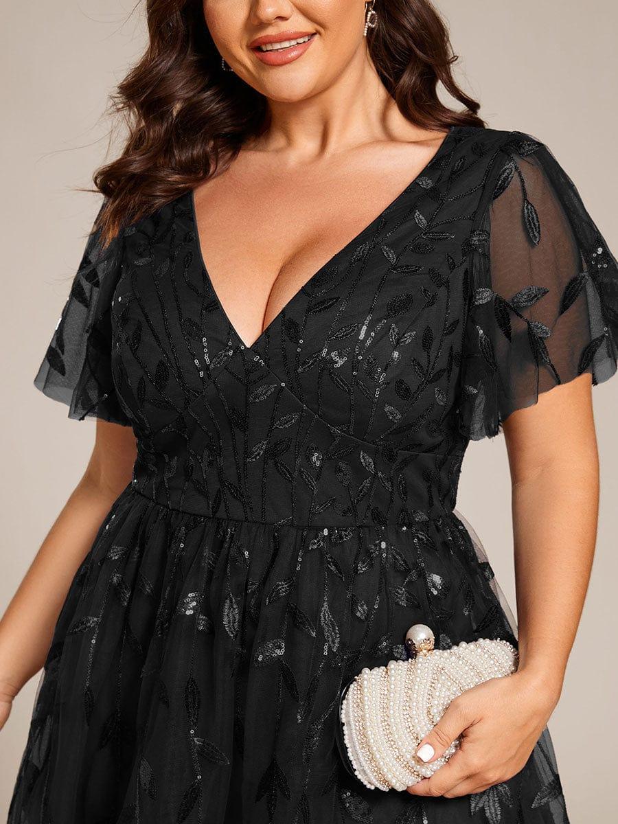 pretty SIMONE|Plus Size Leaf Sequin Tulle Midi Wedding Guest Dress - Image 29