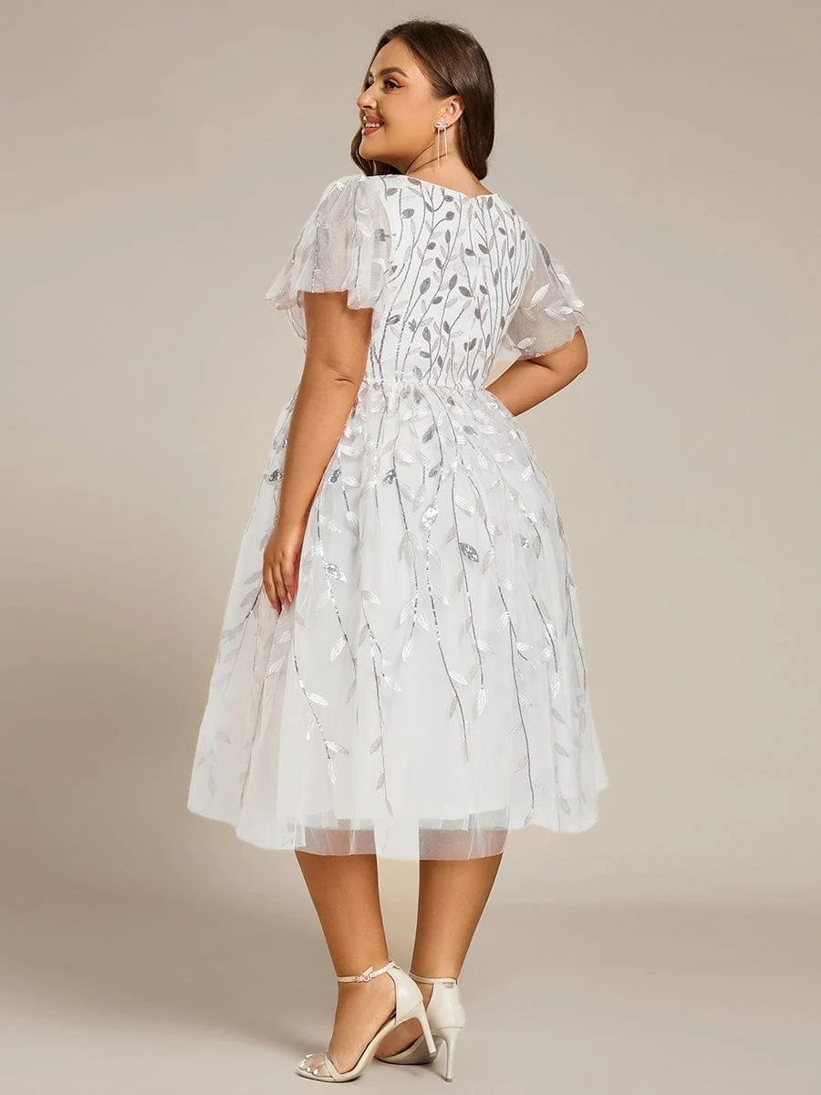 pretty SIMONE|Plus Size Leaf Sequin Tulle Midi Wedding Guest Dress - Image 67