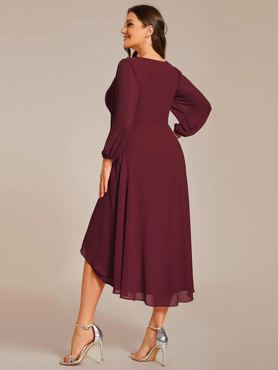 pretty BRIAR|Plus Size 3/4 Sleeve V-Neck Chiffon High Low Wedding Guest Dress - Image 19