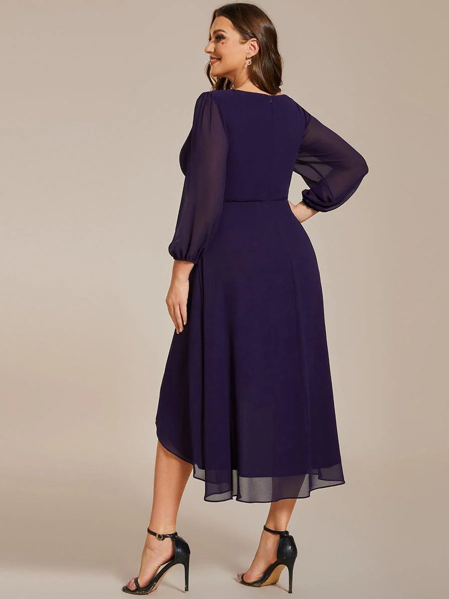 pretty BRIAR|Plus Size 3/4 Sleeve V-Neck Chiffon High Low Wedding Guest Dress - Image 24