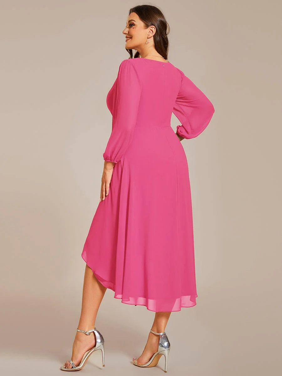 pretty BRIAR|Plus Size 3/4 Sleeve V-Neck Chiffon High Low Wedding Guest Dress - Image 7