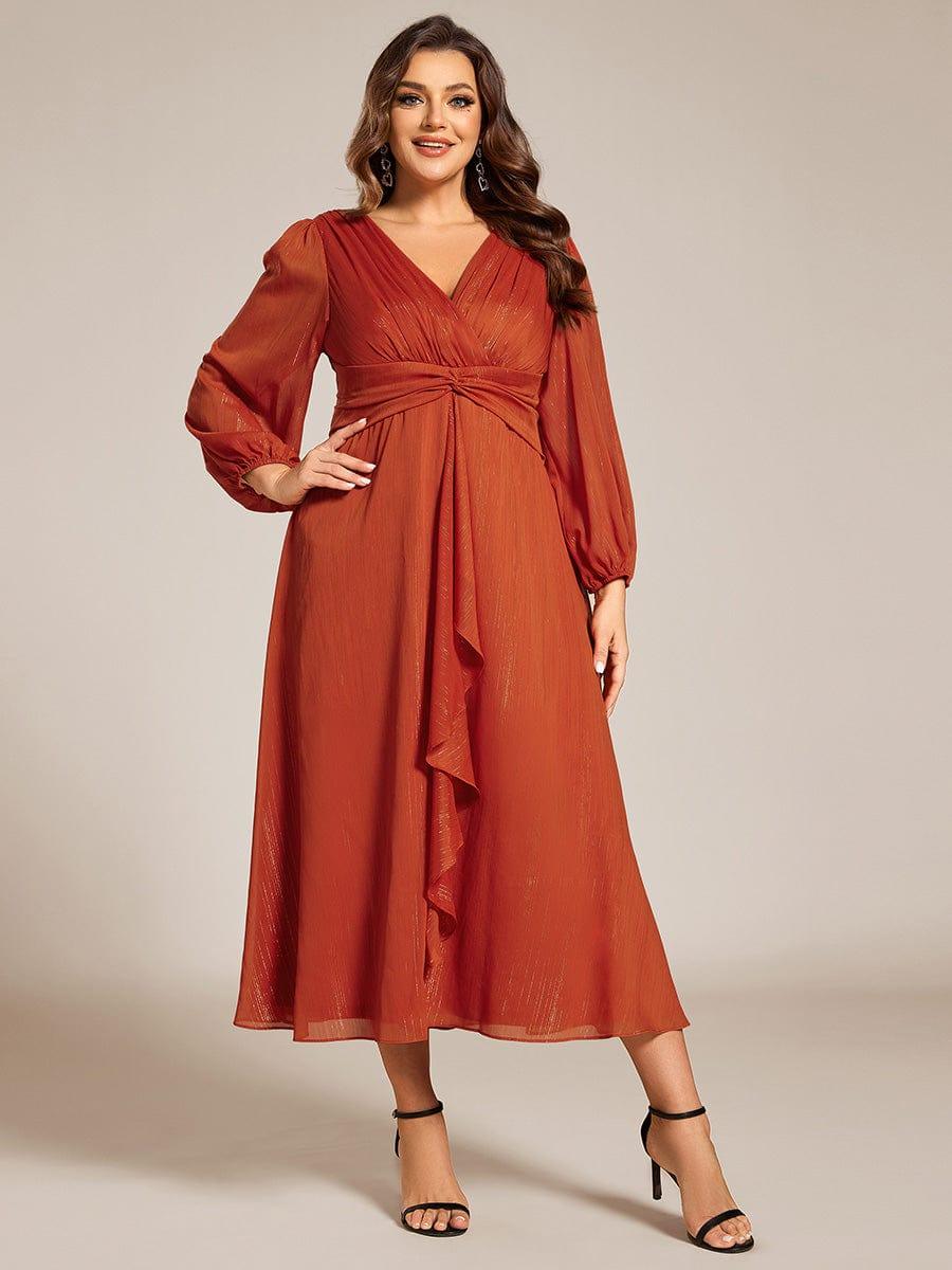 pretty EMBER|Plus Size Glitter Long Sleeve Twist Knot Evening Dress - Image 54