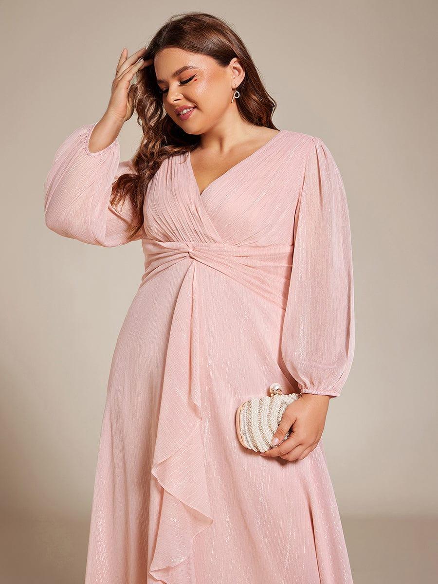 pretty EMBER|Plus Size Glitter Long Sleeve Twist Knot Evening Dress - Image 58