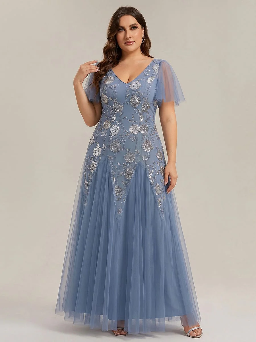 pretty ORLA|Plus Size Patchwork Sequin Ruffle Sleeve Dress - Image 9